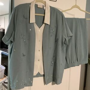 Alfred Dunner Blue and White Jacket and Vest Set